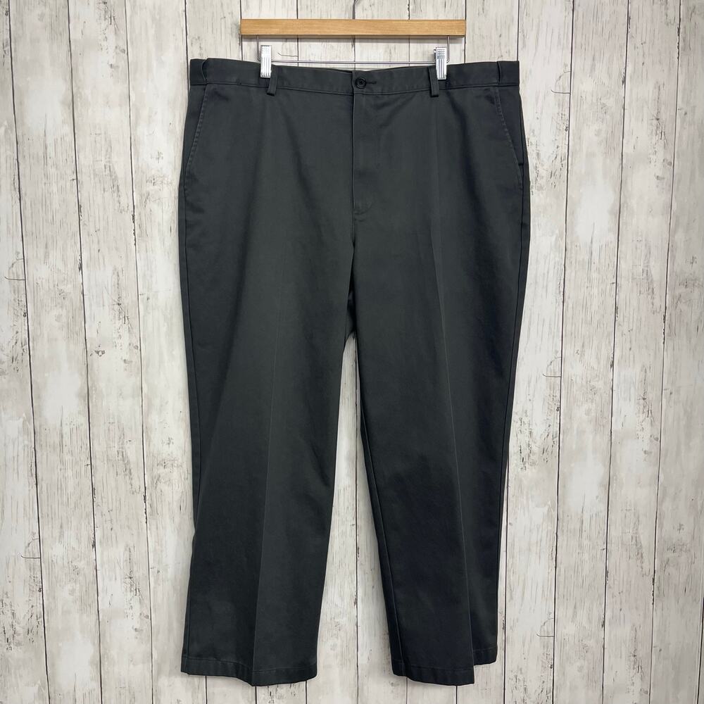 L.L. Bean Comfort Waist Gray Chino Plain Basic Short Work Cotton Dress Pants 42